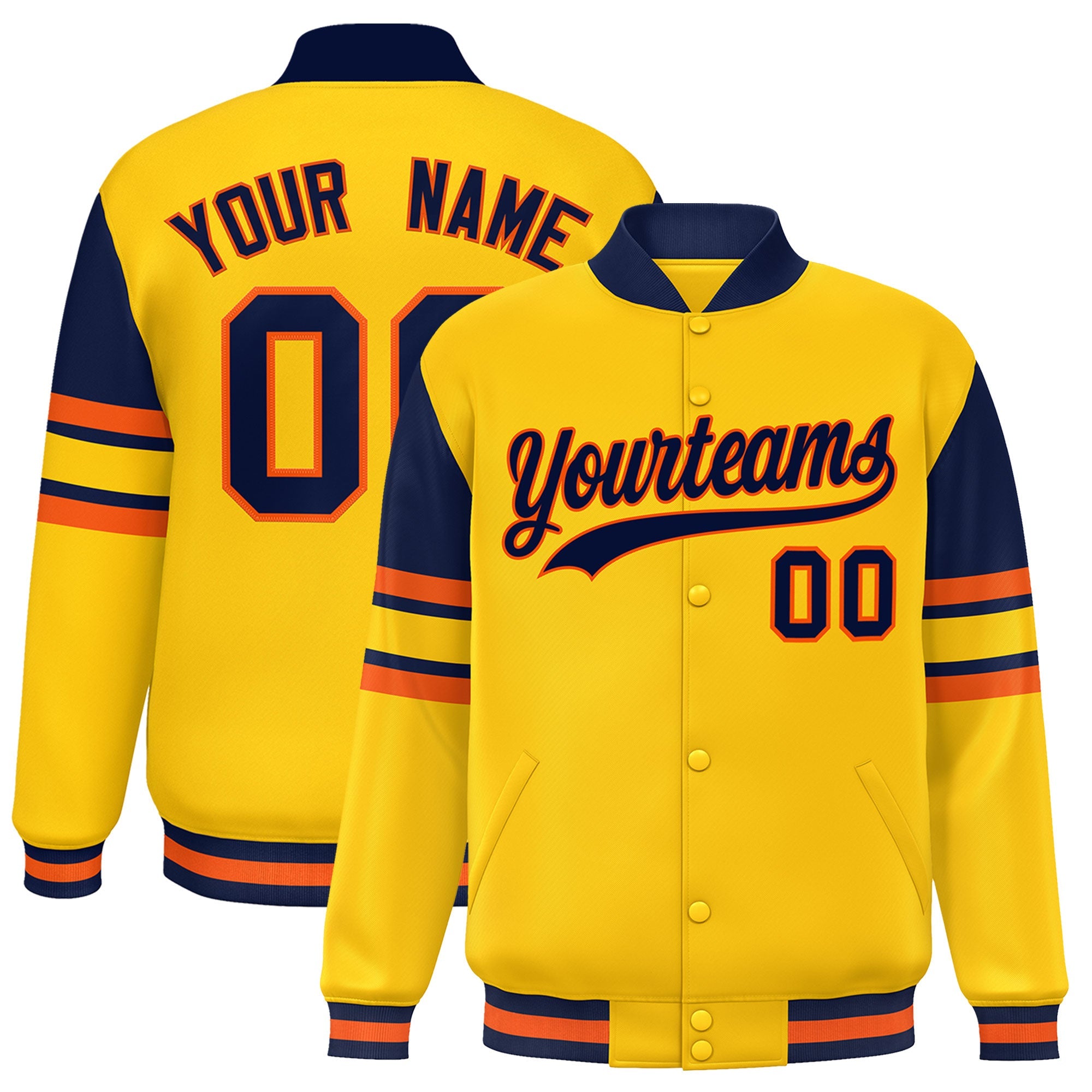 Custom Yellow Varsity Full-Snap Color Block Letterman Jacket