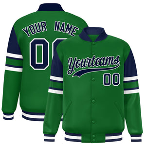 Custom Green Varsity Full-Snap Color Block Letterman Jacket