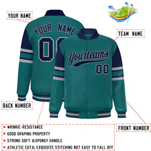 Custom Aqua Varsity Full-Snap Color Block Letterman Jacket