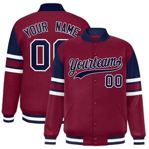 Custom Crimson Varsity Full-Snap Color Block Letterman Jacket