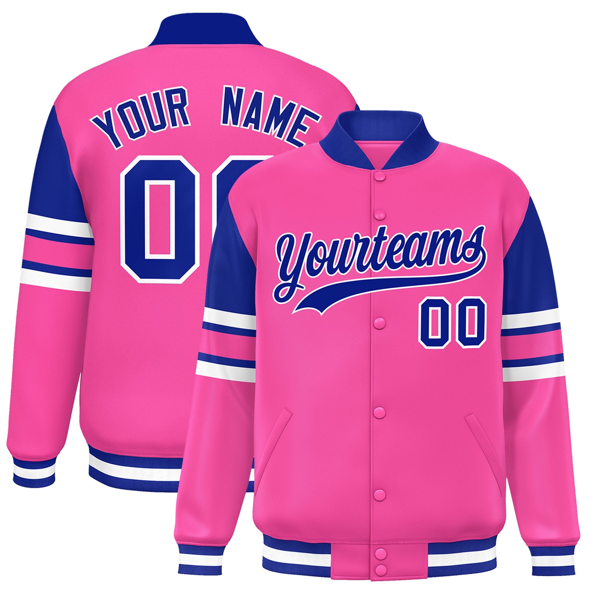 Custom Pink Varsity Full-Snap Color Block Letterman Jacket