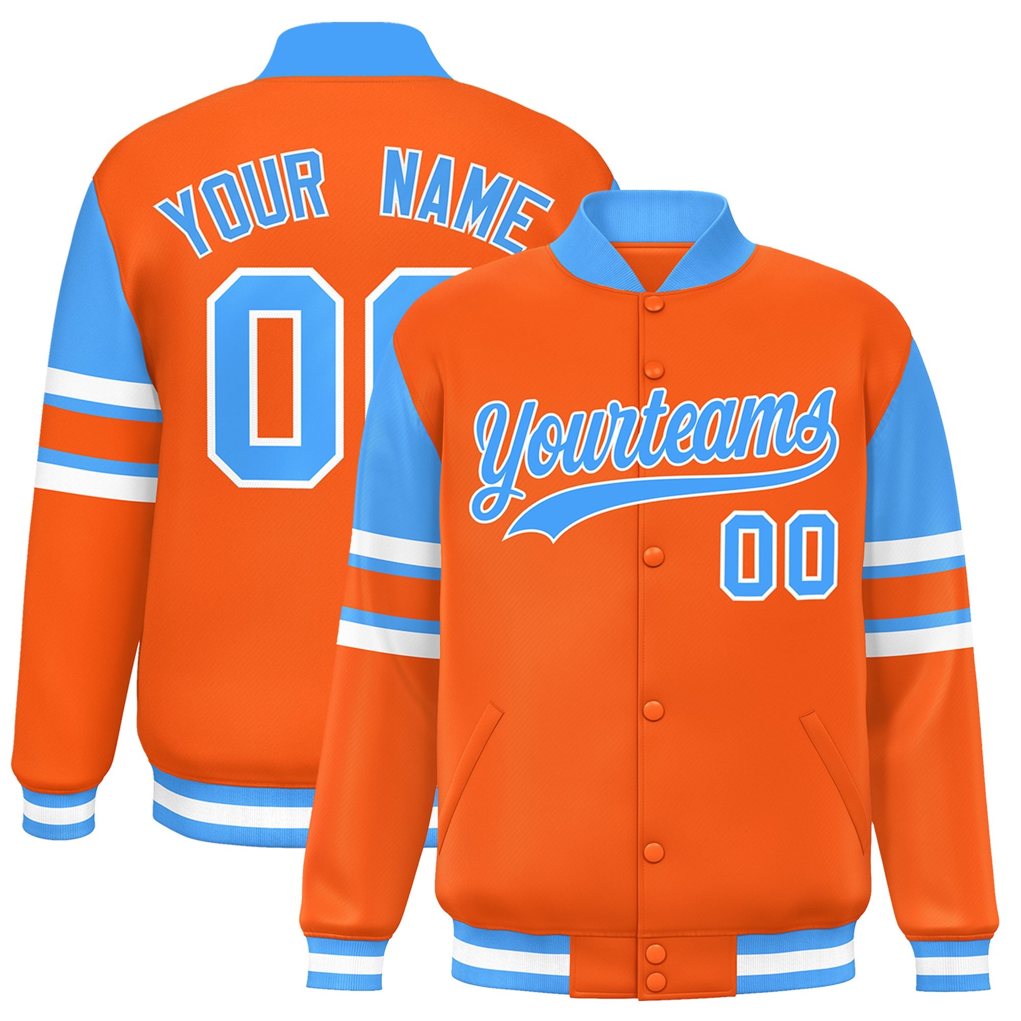 Custom Orange Varsity Full-Snap Color Block Letterman Jacket