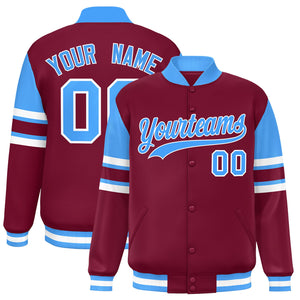 Custom Crimson Varsity Full-Snap Color Block Letterman Jacket