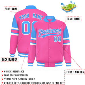 Custom Pink Varsity Full-Snap Color Block Letterman Jacket