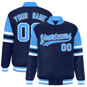 Custom Navy Varsity Full-Snap Color Block Letterman Jacket