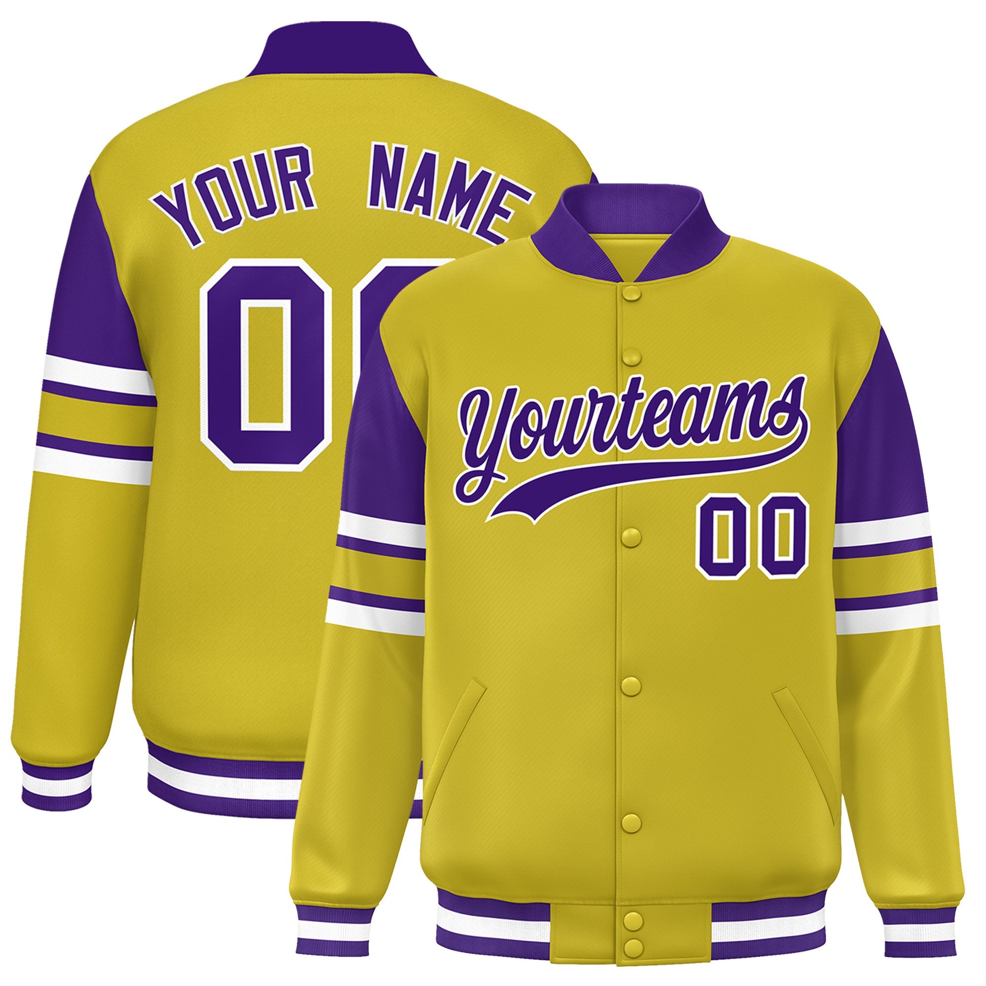 Custom Old Gold Varsity Full-Snap Color Block Letterman Jacket