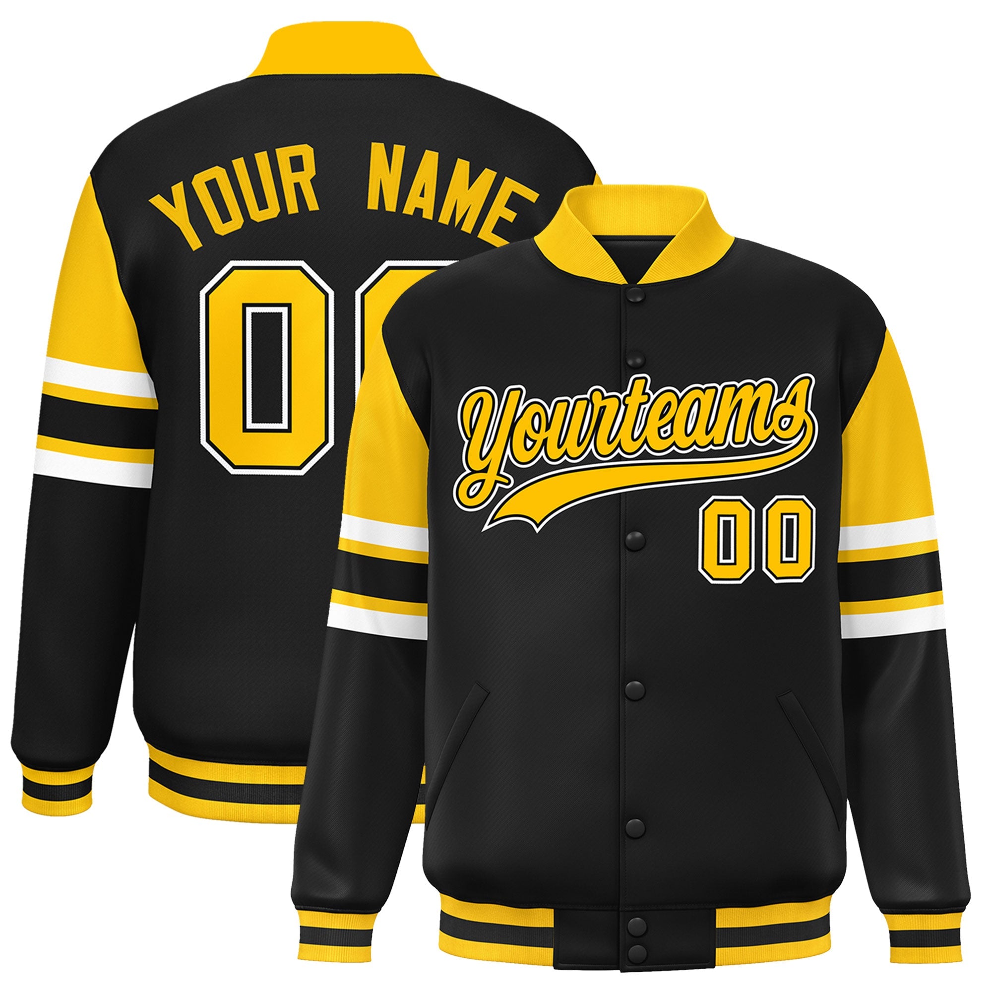 Custom Black Varsity Full-Snap Color Block Letterman Jacket