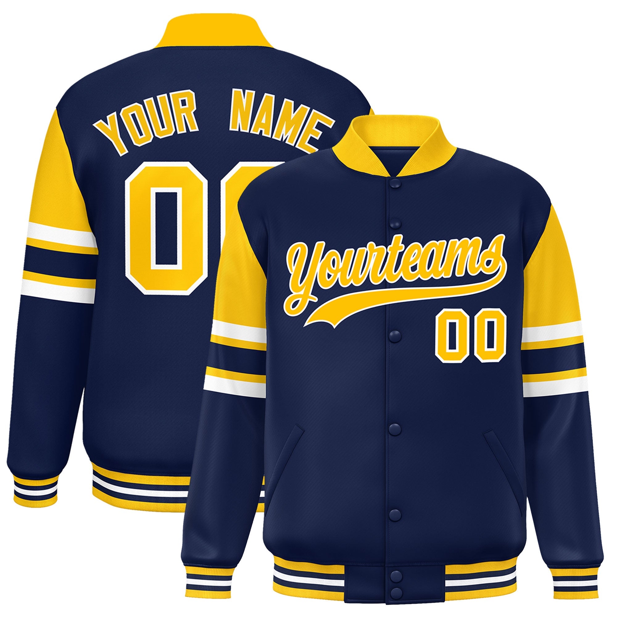 Custom Navy Varsity Full-Snap Color Block Letterman Jacket