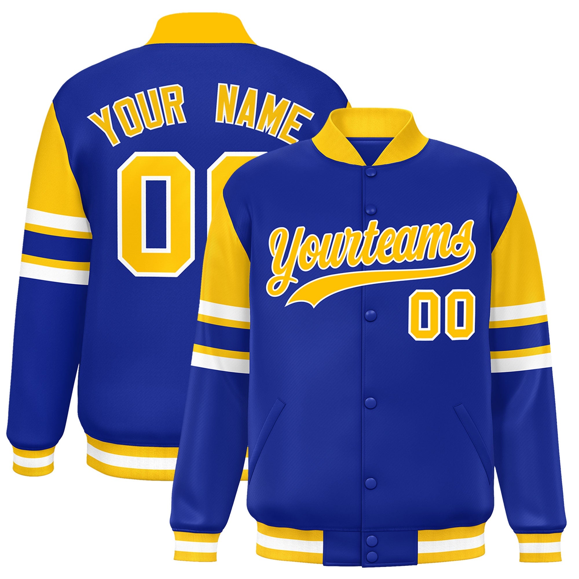 Custom Royal Varsity Full-Snap Color Block Letterman Jacket