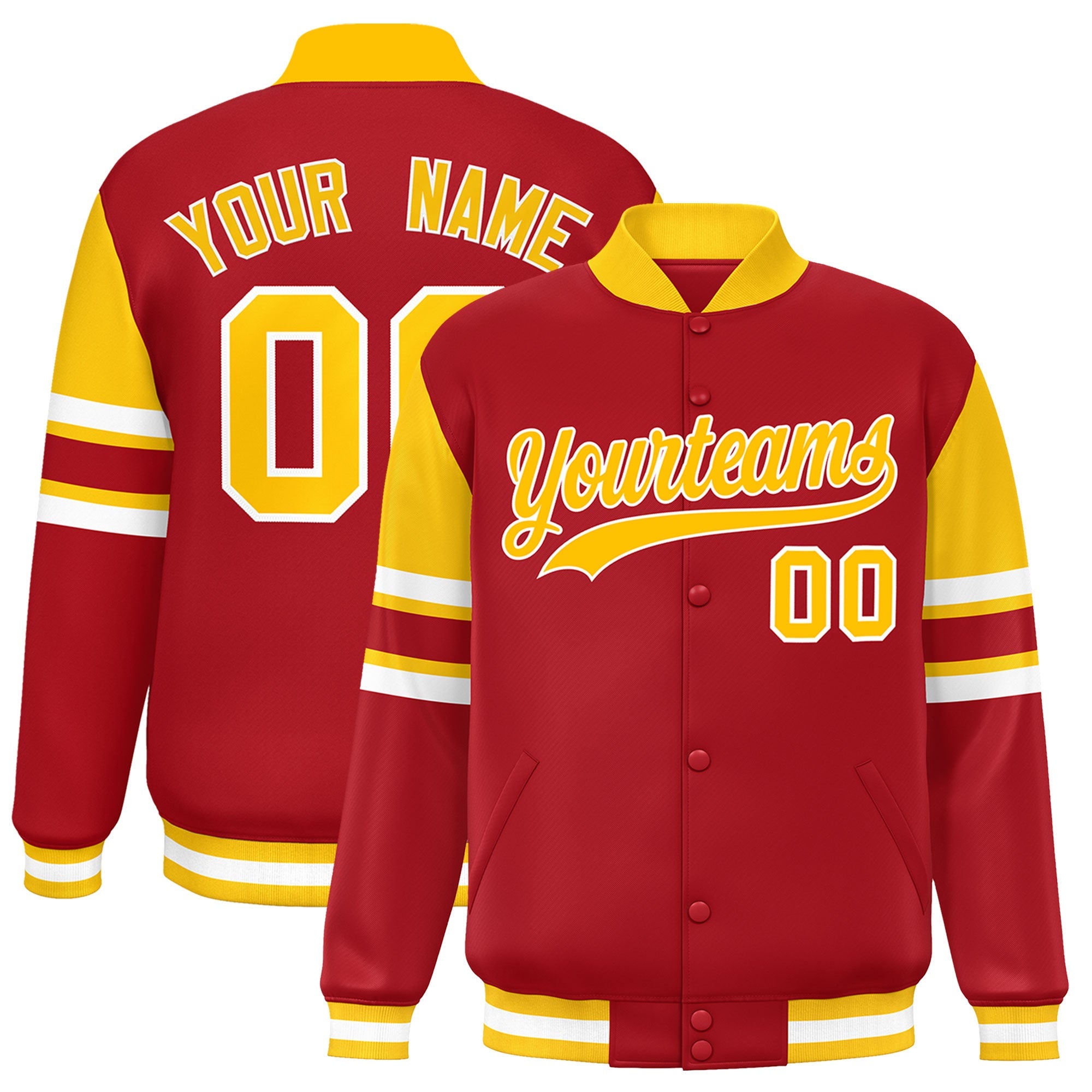 Custom Red Varsity Full-Snap Color Block Letterman Jacket