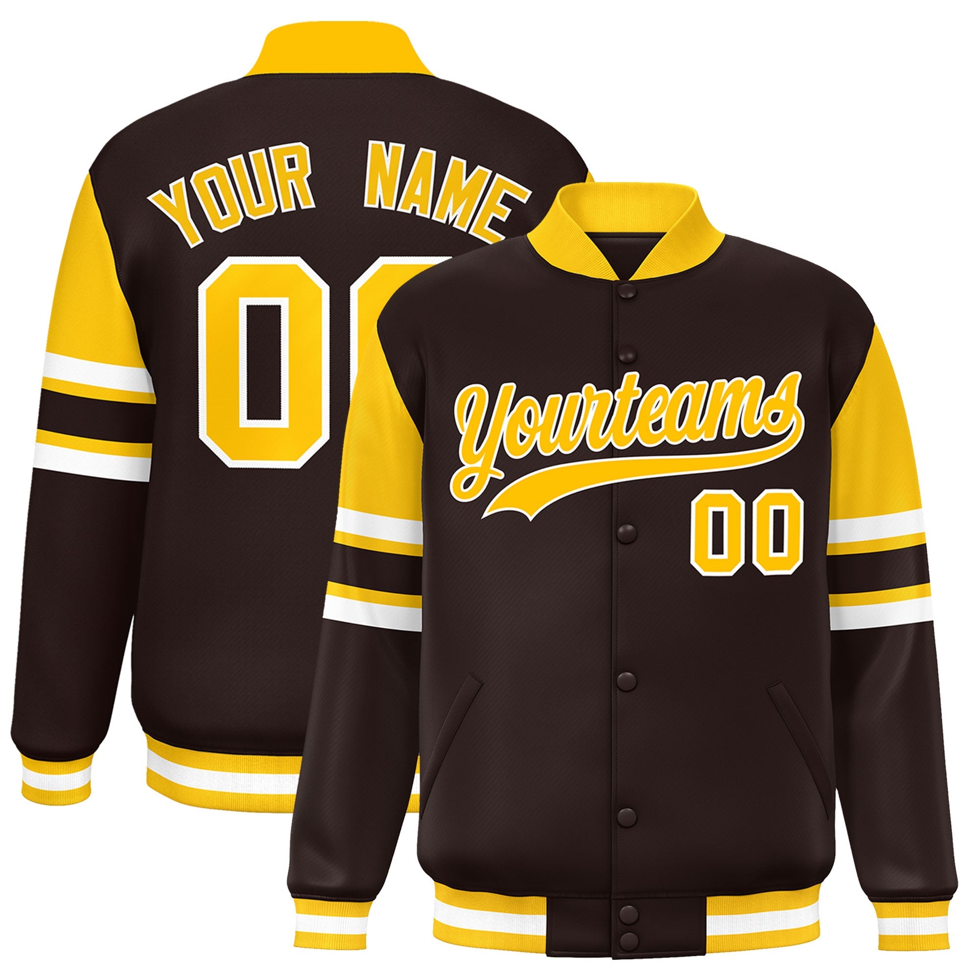 Custom Brown Varsity Full-Snap Color Block Letterman Jacket