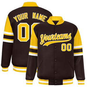 Custom Brown Varsity Full-Snap Color Block Letterman Jacket