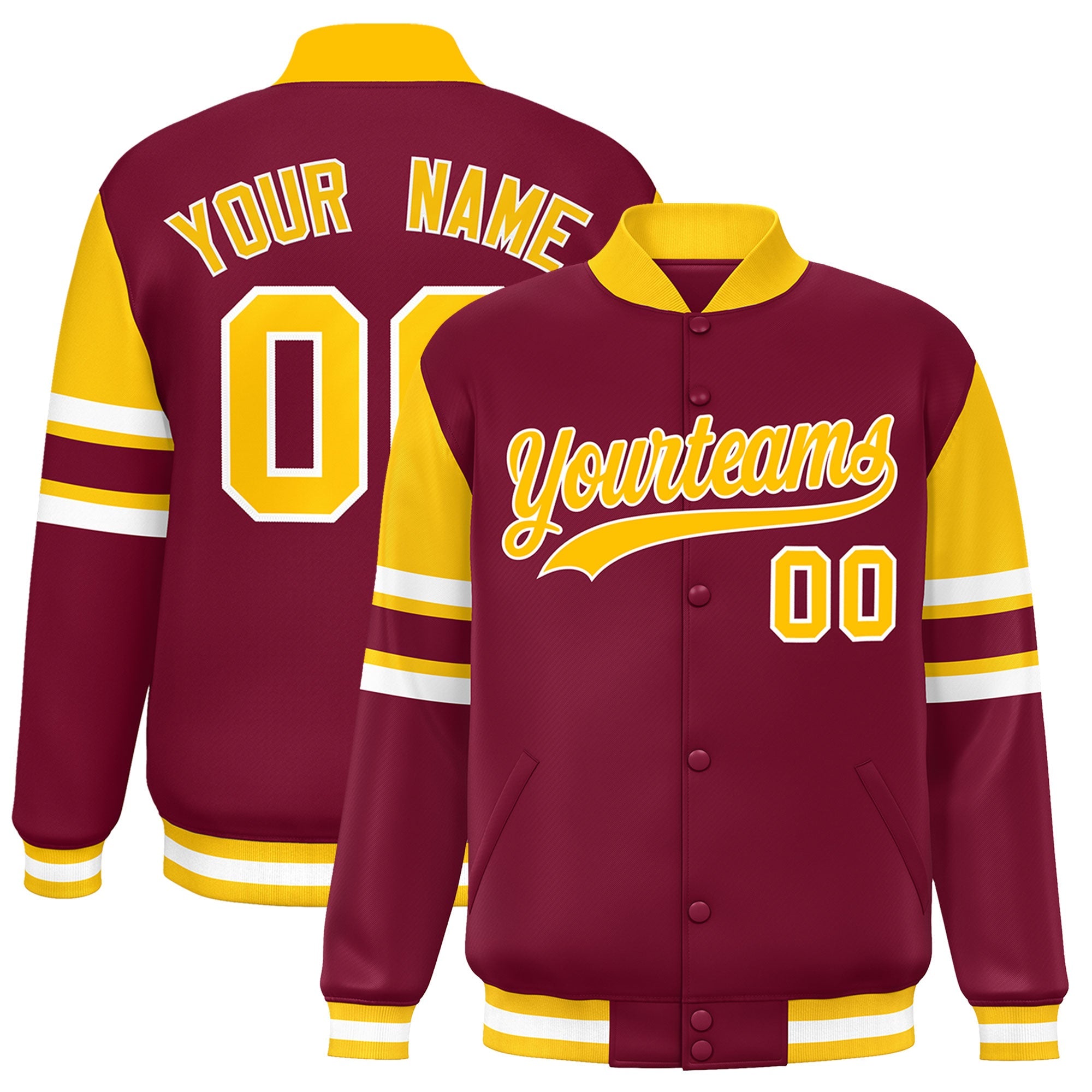 Custom Crimson Varsity Full-Snap Color Block Letterman Jacket