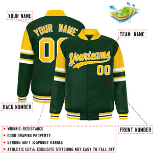 Custom Green Varsity Full-Snap Color Block Letterman Jacket