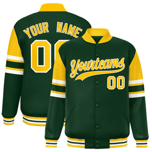 Custom Green Varsity Full-Snap Color Block Letterman Jacket