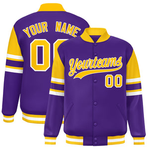 Custom Purple Varsity Full-Snap Color Block Letterman Jacket