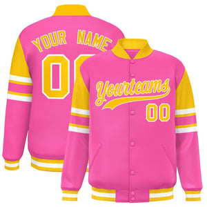 Custom Pink Varsity Full-Snap Color Block Letterman Jacket