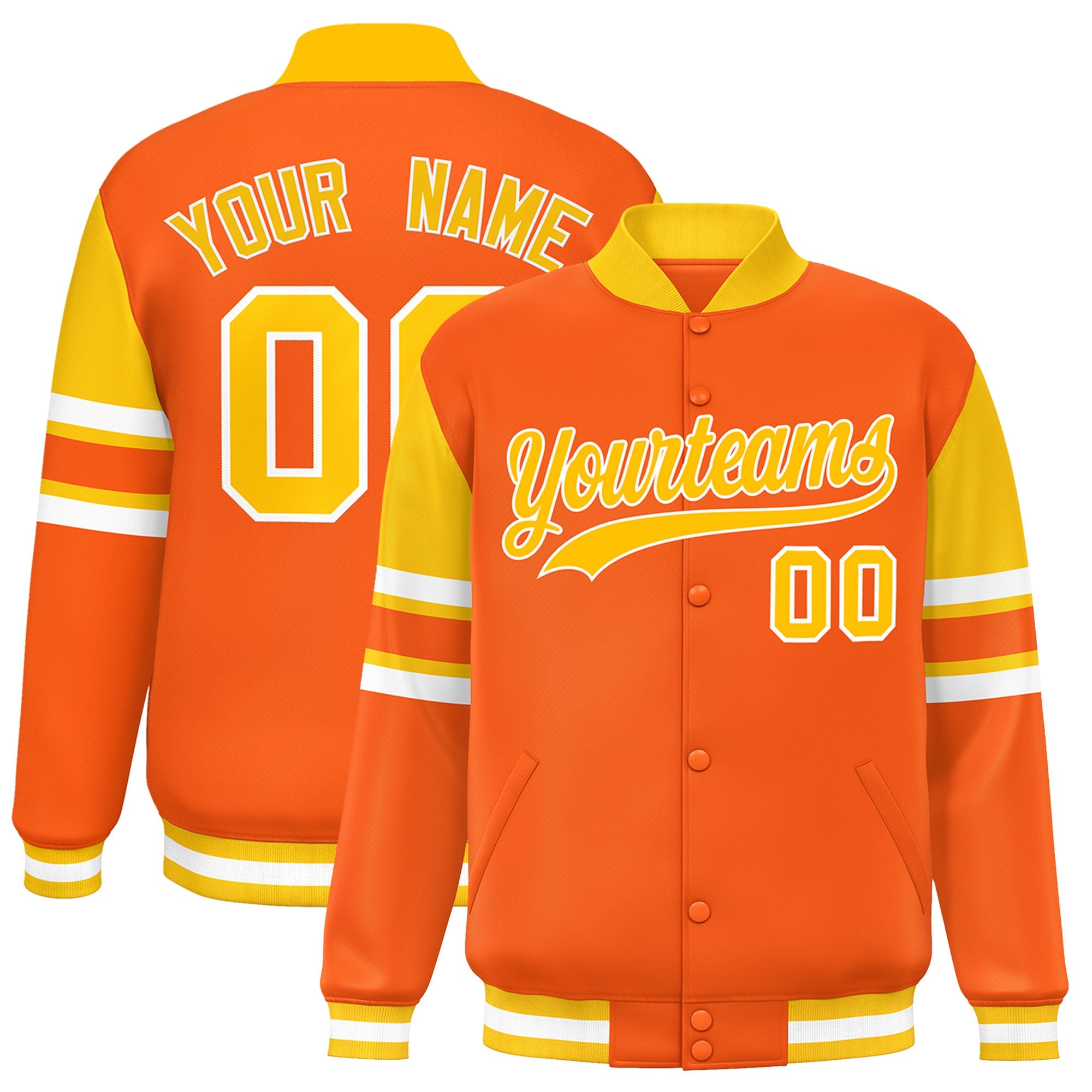 Custom Orange Varsity Full-Snap Color Block Letterman Jacket