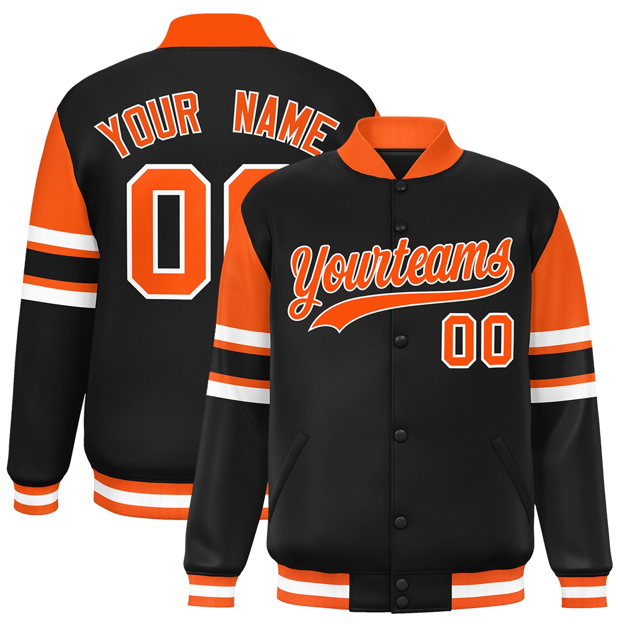 Custom Black Varsity Full-Snap Color Block Letterman Jacket