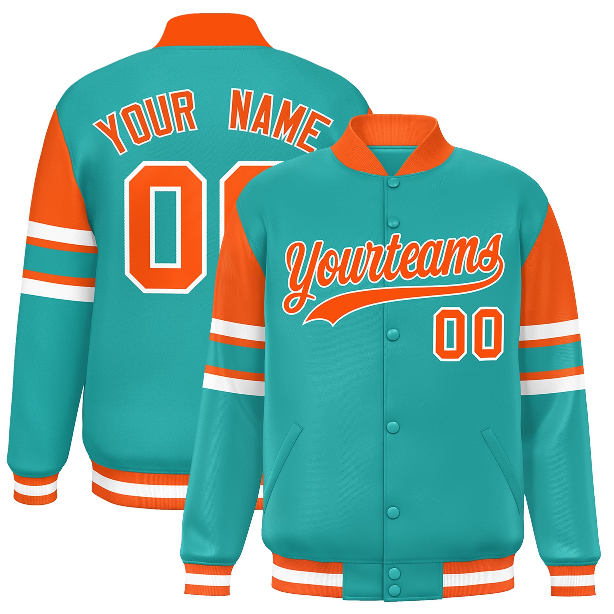 Custom Aqua Varsity Full-Snap Color Block Letterman Jacket