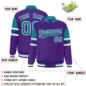 Custom Purple Varsity Full-Snap Color Block Letterman Jacket