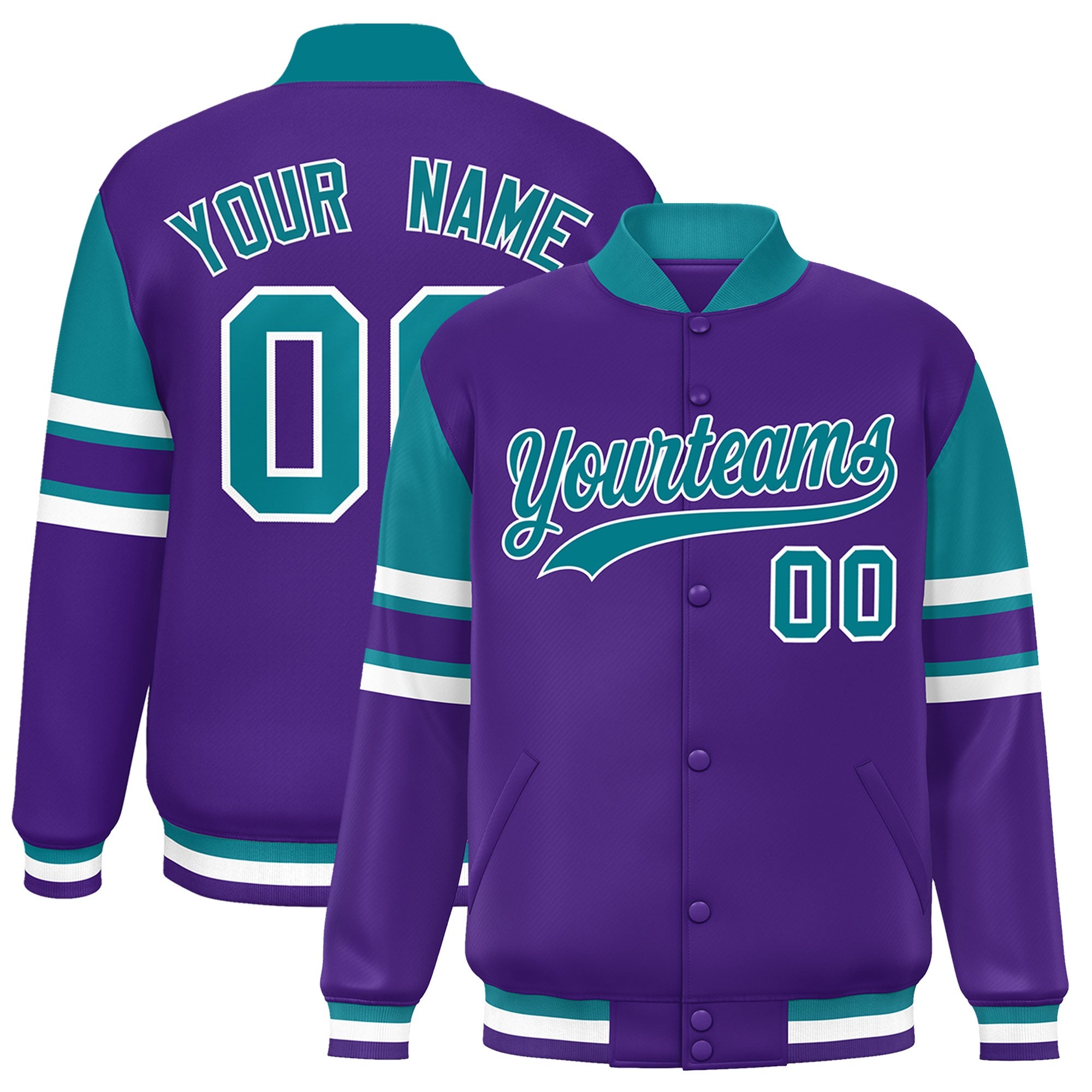 Custom Purple Varsity Full-Snap Color Block Letterman Jacket