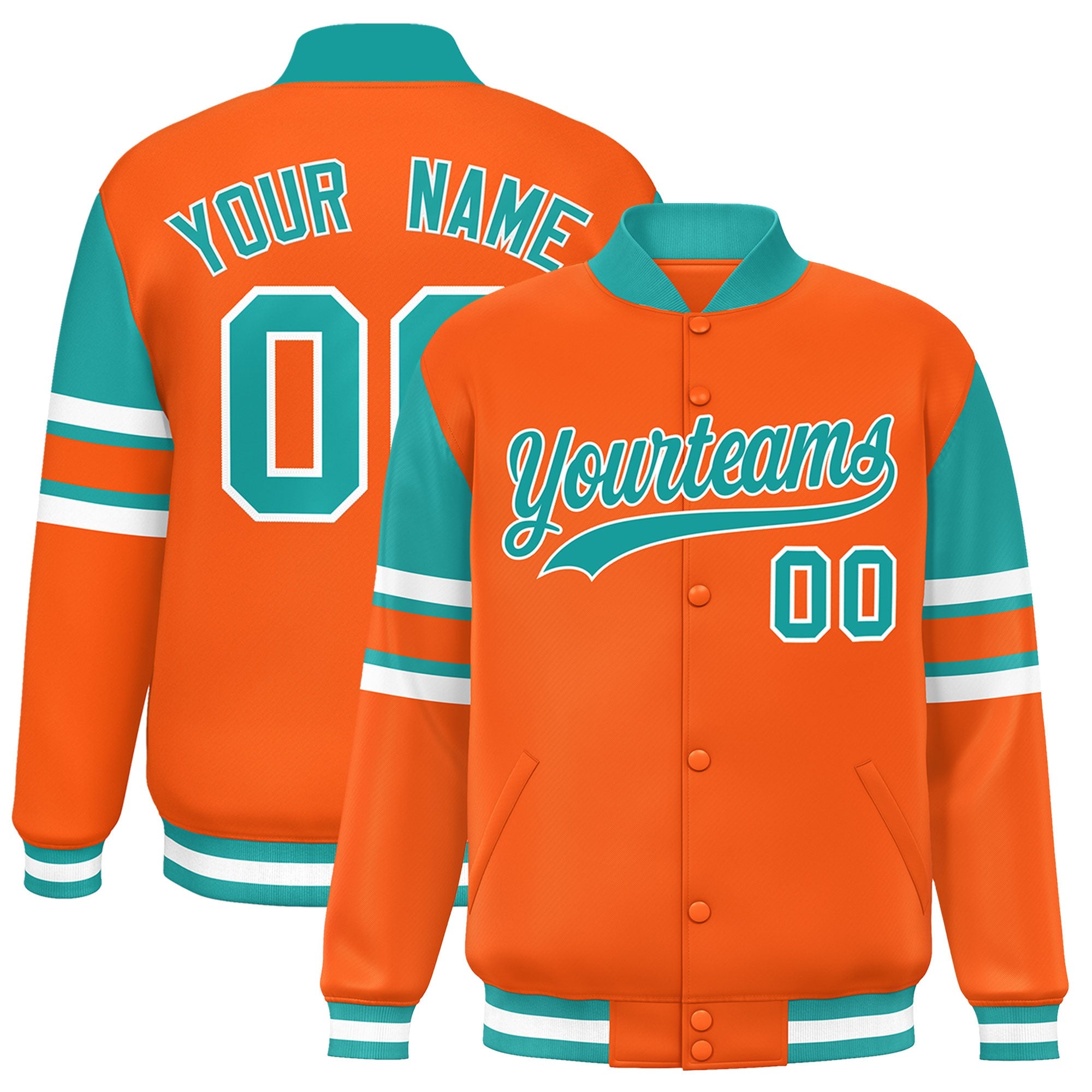 Custom Orange Varsity Full-Snap Color Block Letterman Jacket