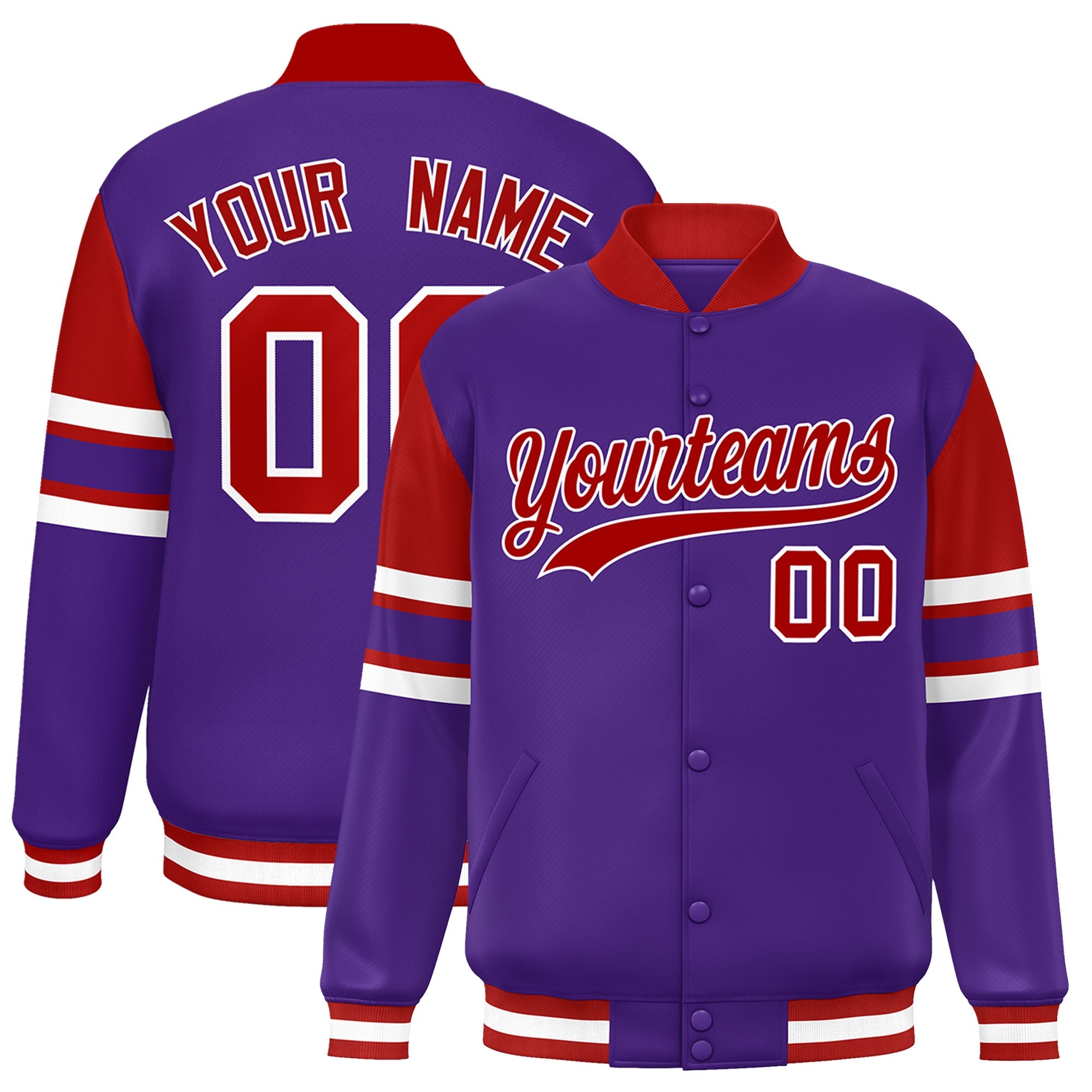 Custom Purple Varsity Full-Snap Color Block Letterman Jacket