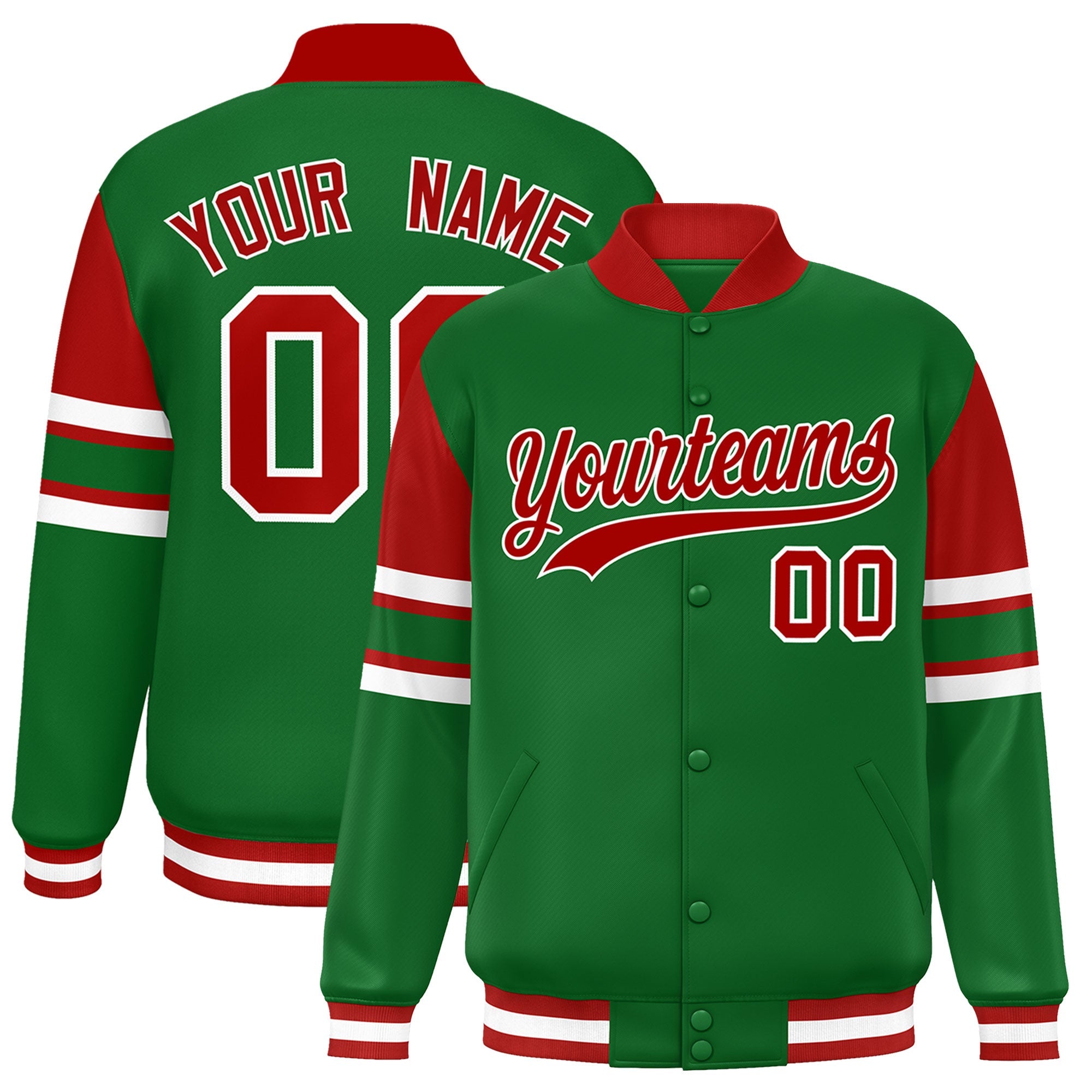 Custom Green Varsity Full-Snap Color Block Letterman Jacket