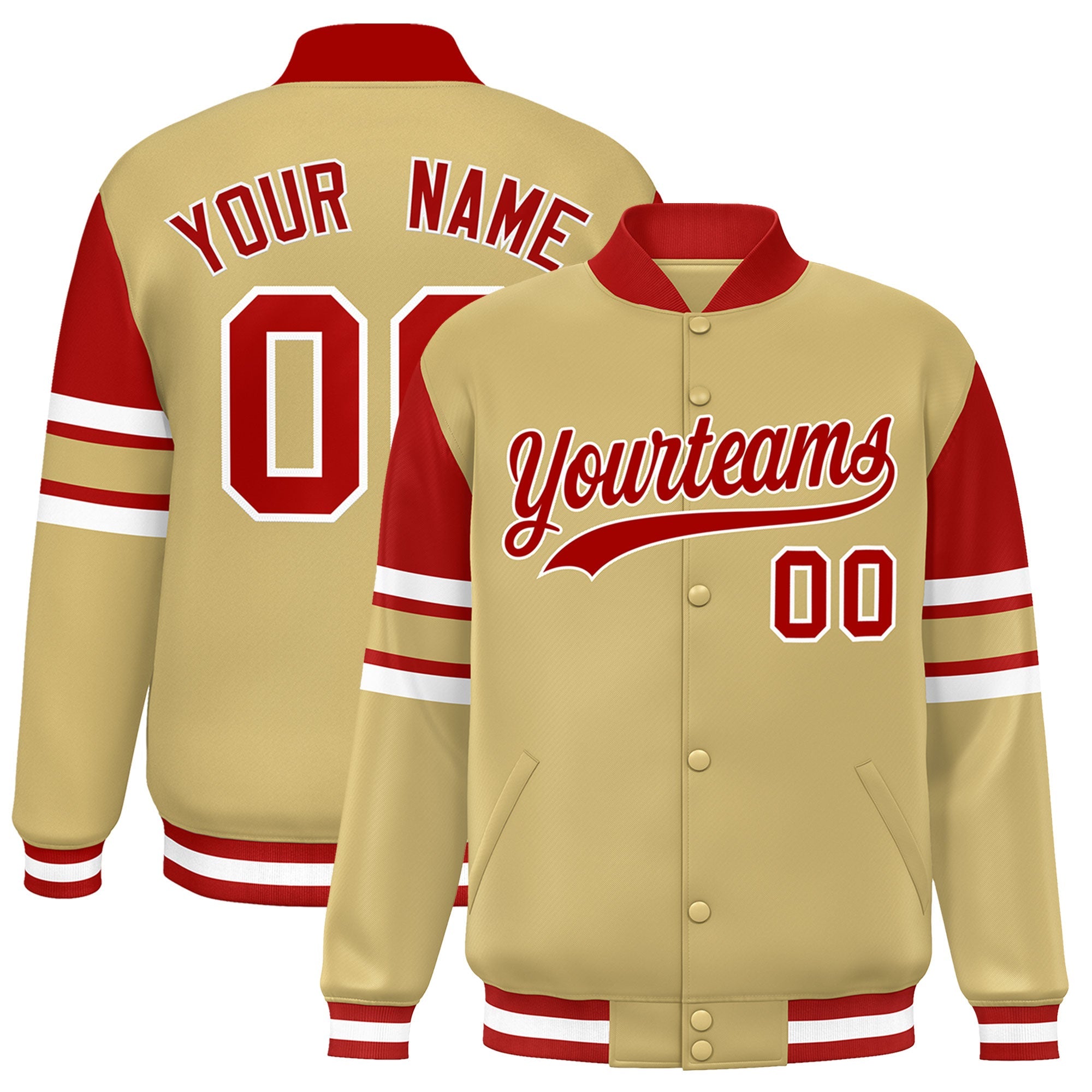 Custom Khaki Varsity Full-Snap Color Block Letterman Jacket