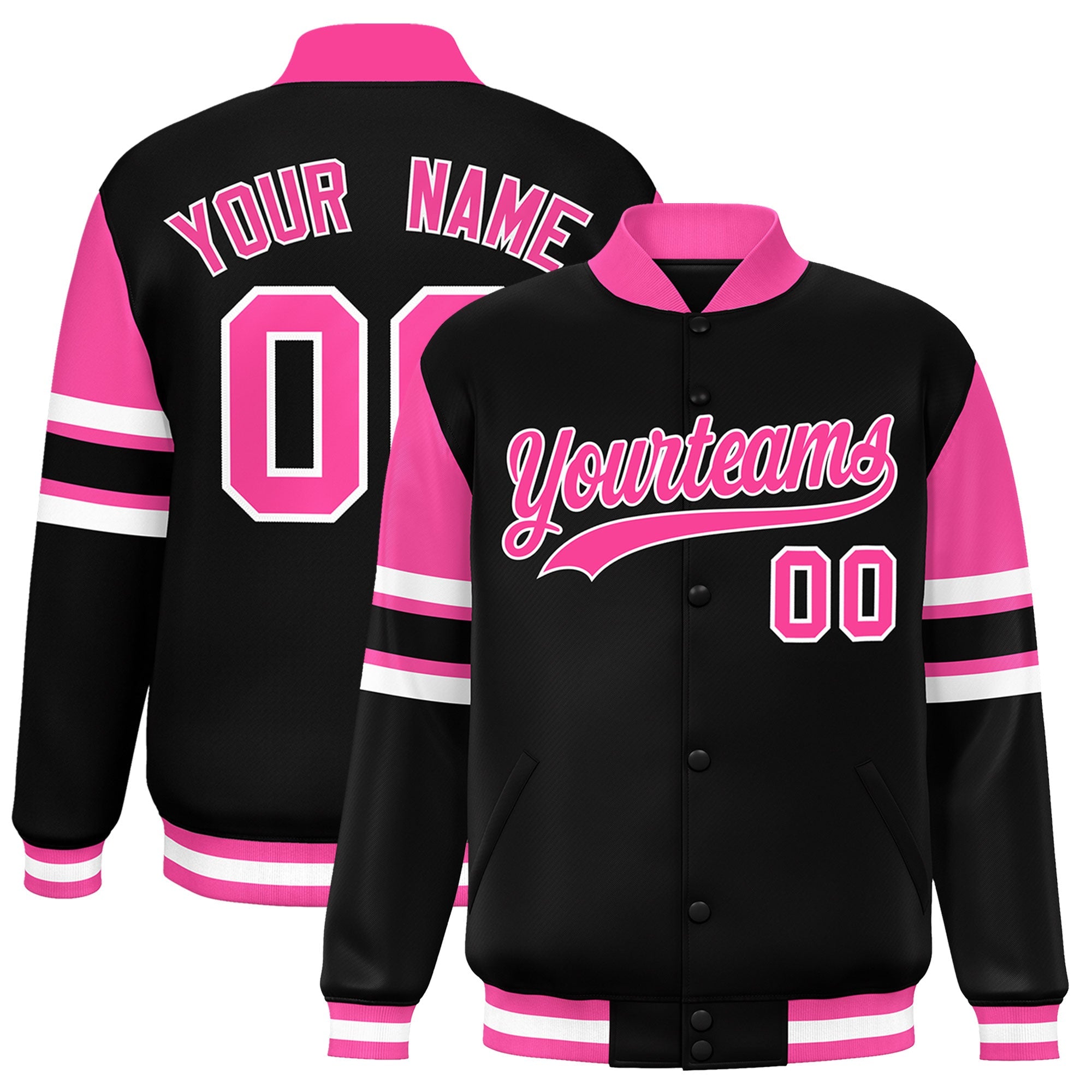 Custom Black Varsity Full-Snap Color Block Letterman Jacket