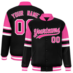 Custom Black Varsity Full-Snap Color Block Letterman Jacket