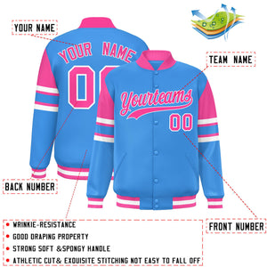 Custom Powder Blue Varsity Full-Snap Color Block Letterman Jacket