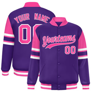 Custom Purple Varsity Full-Snap Color Block Letterman Jacket