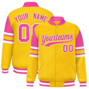 Custom Yellow Varsity Full-Snap Color Block Letterman Jacket