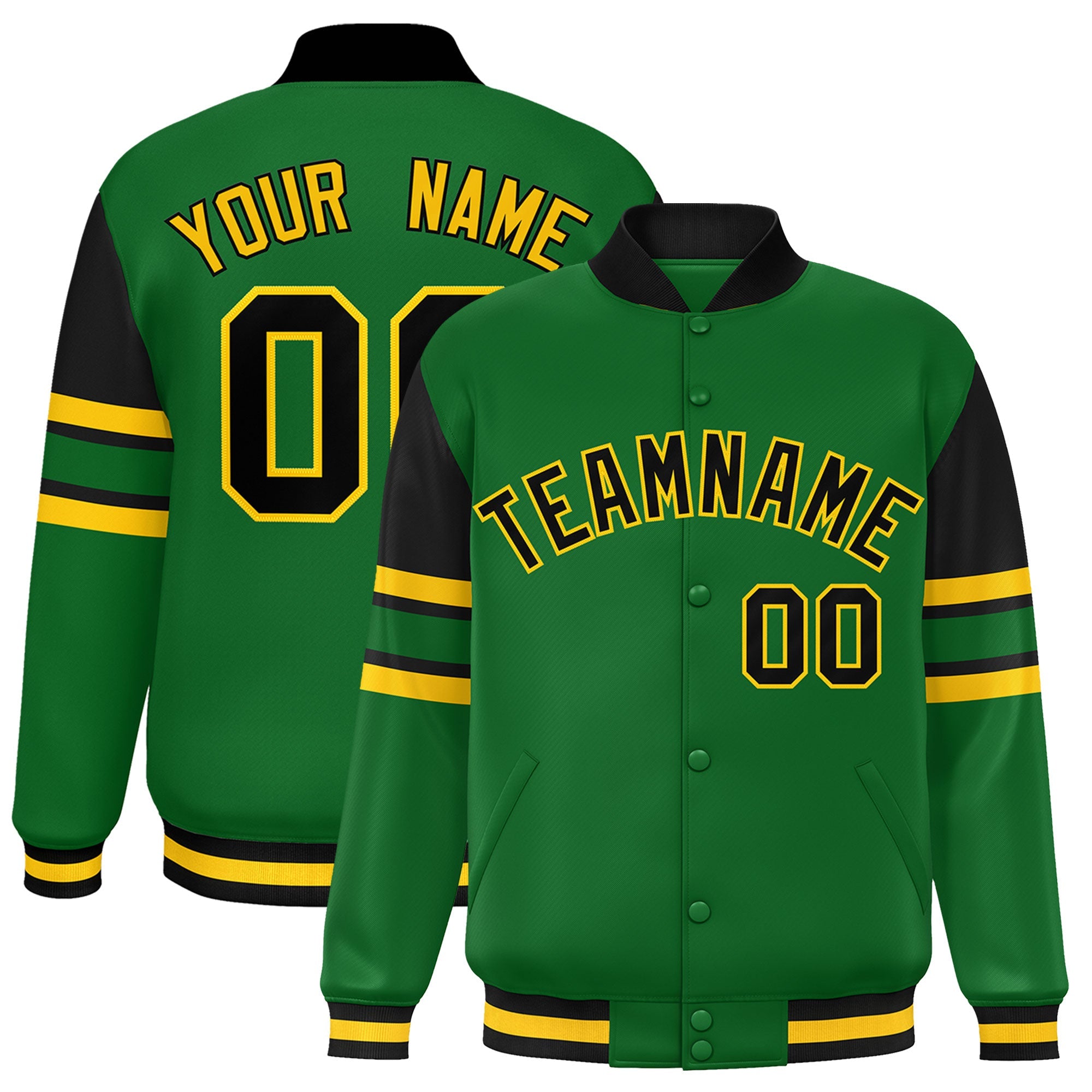 Custom Green Varsity Full-Snap Color Block Letterman Jacket