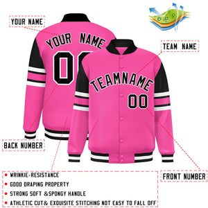 Custom Pink Varsity Full-Snap Color Block Letterman Jacket