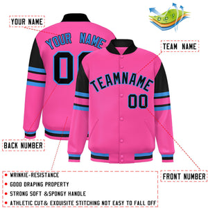 Custom Pink Varsity Full-Snap Color Block Letterman Jacket