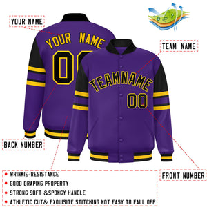 Custom Purple Varsity Full-Snap Color Block Letterman Jacket