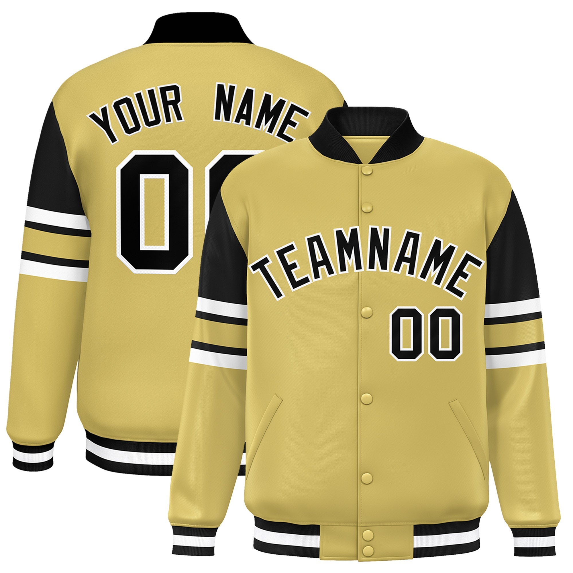 Custom Old Gold Varsity Full-Snap Color Block Letterman Jacket