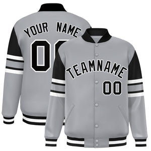 Custom Gray Varsity Full-Snap Color Block Letterman Jacket