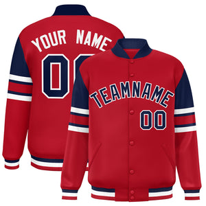 Custom Red Varsity Full-Snap Color Block Letterman Jacket