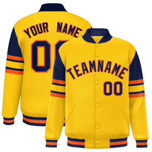 Custom Yellow Varsity Full-Snap Color Block Letterman Jacket