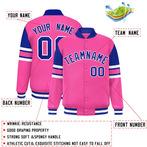 Custom Pink Varsity Full-Snap Color Block Letterman Jacket