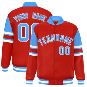 Custom Red Varsity Full-Snap Color Block Letterman Jacket