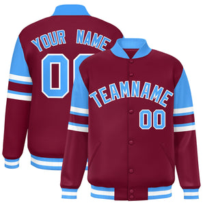 Custom Crimson Varsity Full-Snap Color Block Letterman Jacket