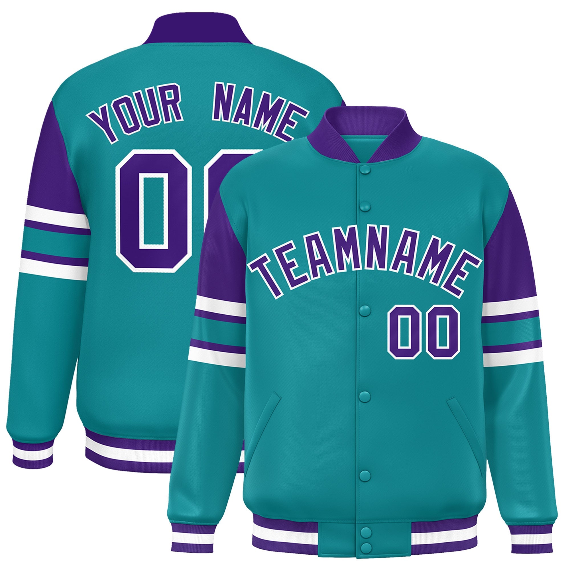 Custom Teal Varsity Full-Snap Color Block Letterman Jacket