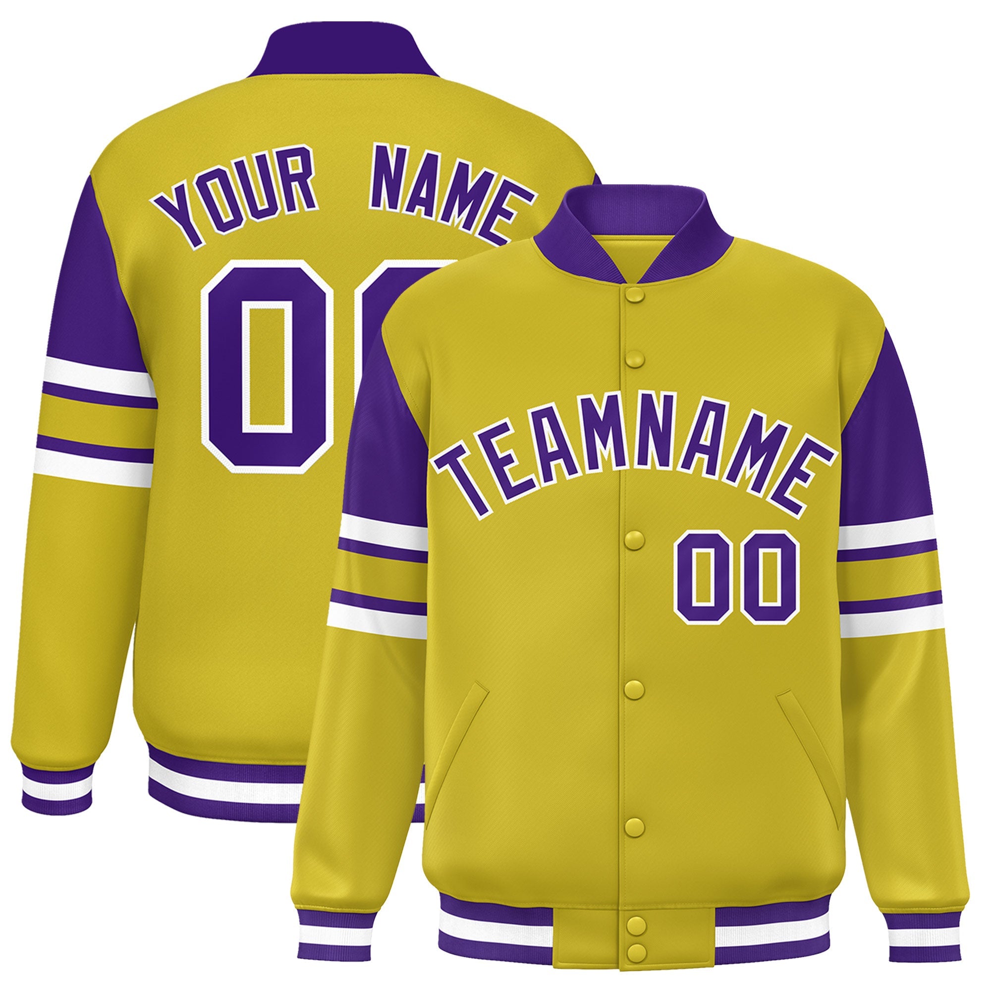 Custom Old Gold Varsity Full-Snap Color Block Letterman Jacket