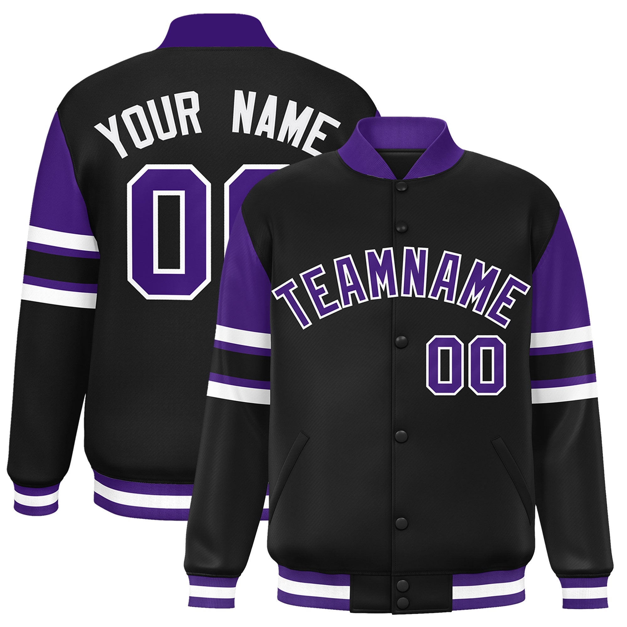 Custom Black Varsity Full-Snap Color Block Letterman Jacket