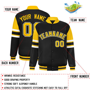 Custom Black Varsity Full-Snap Color Block Letterman Jacket